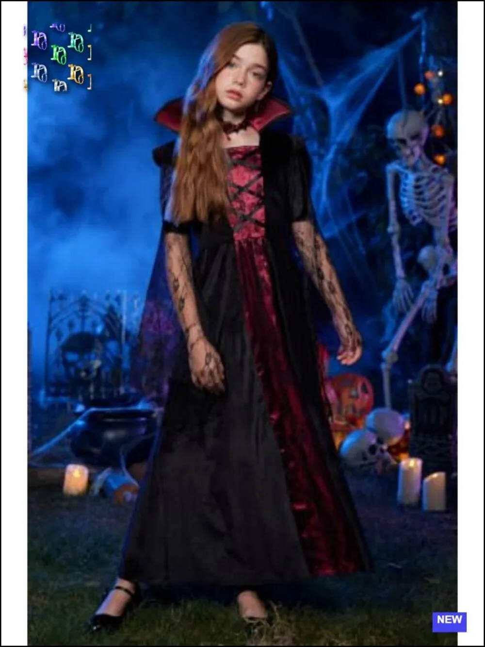 Kids Gothic Queen Vampire Halloween Costume Set 5pc